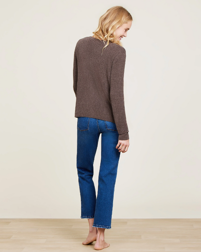 Barefoot Dreams Ribbed Button Cardigan - Java Loungewear in  at Wrapsody