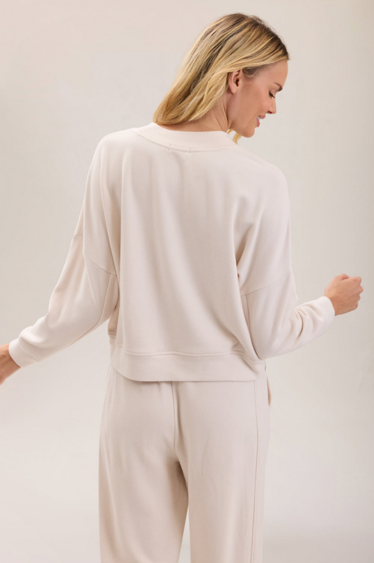 Barefoot Dreams Brushed Fleece Pullover - Sand Dune Loungewear in at Wrapsody