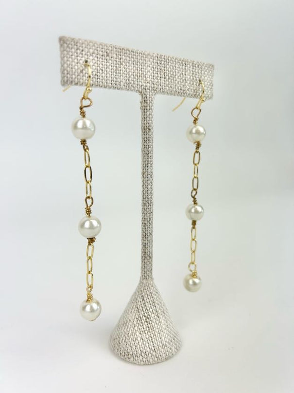 Wedding Pearl Gold Dangle Earrings Earrings in  at Wrapsody