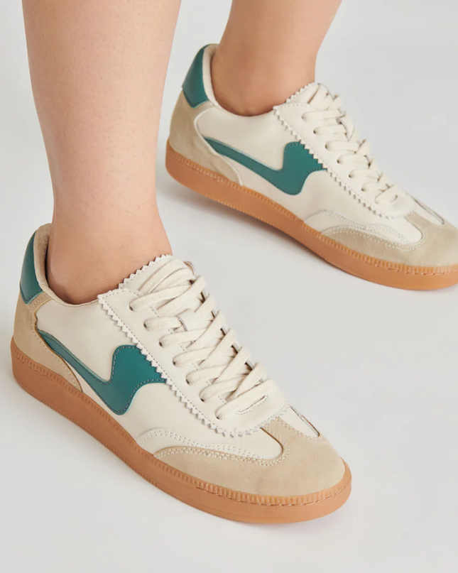 Notice Sneakers in White and Green Leather Shoes in  at Wrapsody