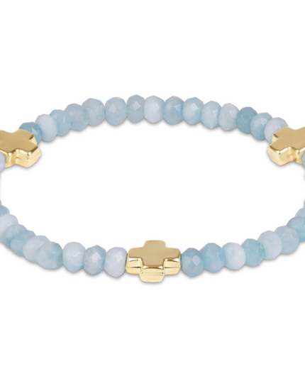 Extends Signature Cross Gemstone 4mm Bracelet Aquamarine