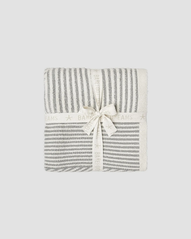 Barefoot Dreams Mixed Stripe Cream/Moonwater Throw Blankets & Throws in at Wrapsody