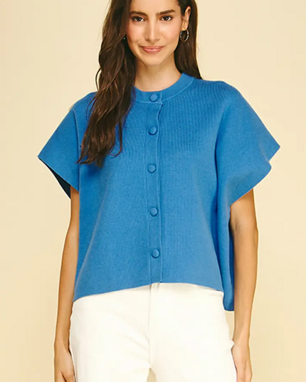 Button Blue Cardigan Sweater