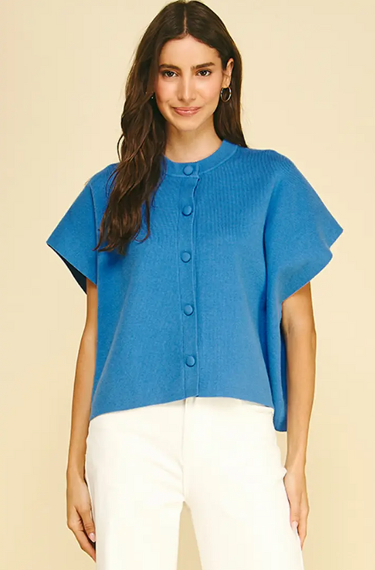 Button Blue Cardigan Sweater