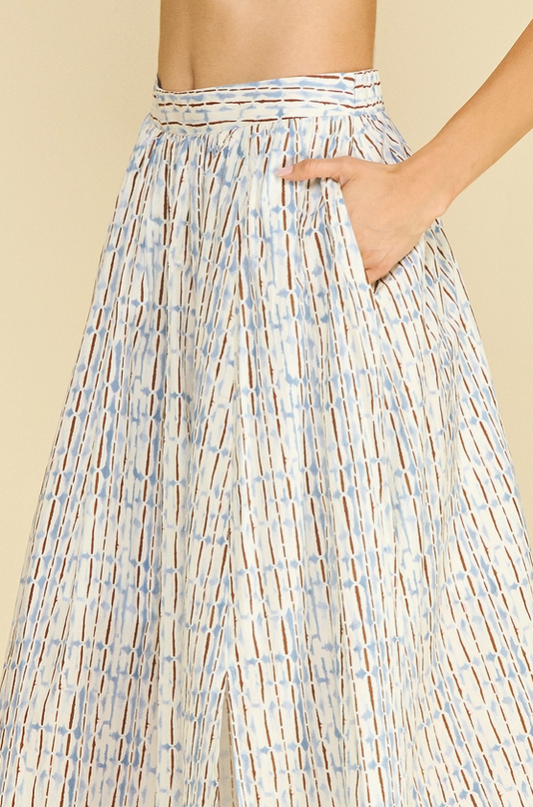 Abstract Printed Blue/Brown Midi Skirt