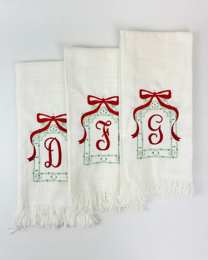 Pagoda Green/Red Initial Kitchen Towel Kitchen Towels in A at Wrapsody