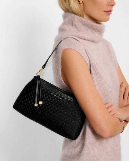 Nova Small Shoulder Bag in Woven Black