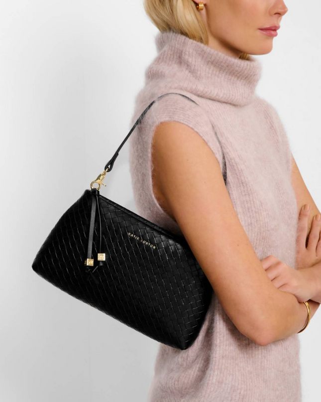 Nova Small Shoulder Bag in Woven Black Handbags in at Wrapsody