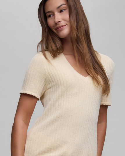Barefoot Dreams Scallop Ribbed Shirt - Daffodil Loungewear in S at Wrapsody