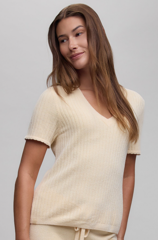 Barefoot Dreams Scallop Ribbed Shirt - Daffodil Loungewear in S at Wrapsody