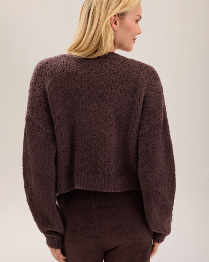 Barefoot Dreams CozyChic Pointelle Cardigan - Umber Outerwear in at Wrapsody