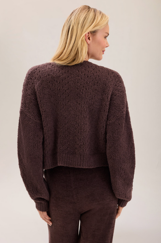 Barefoot Dreams CozyChic Pointelle Cardigan - Umber Outerwear in at Wrapsody