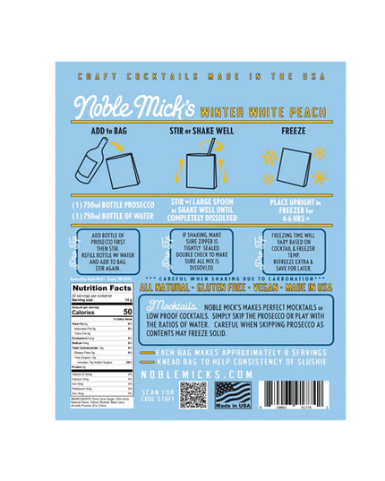 Noble Mick's Winter White Peach Billini Frozen Cocktail Mix Food in at Wrapsody