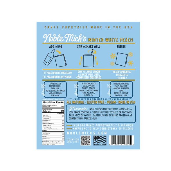 Noble Mick's Winter White Peach Billini Frozen Cocktail Mix Food in at Wrapsody