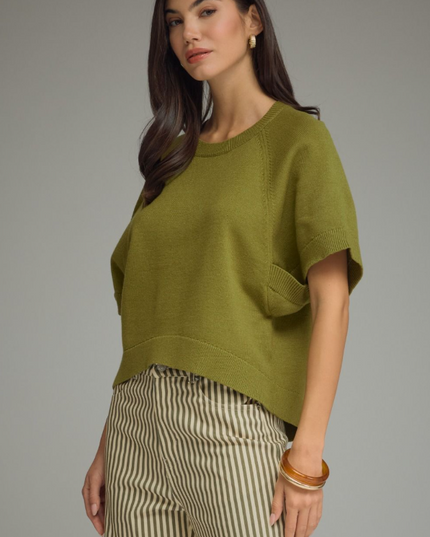 Ribbed Wide Sleeve Olive Sweater