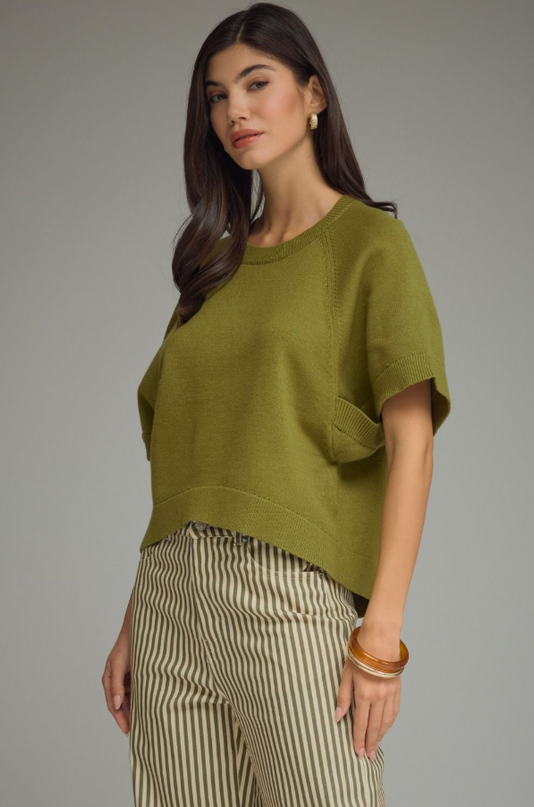 Ribbed Wide Sleeve Olive Sweater