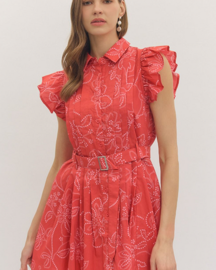 Paisley Belted Mini Dress in Red Dresses in at Wrapsody