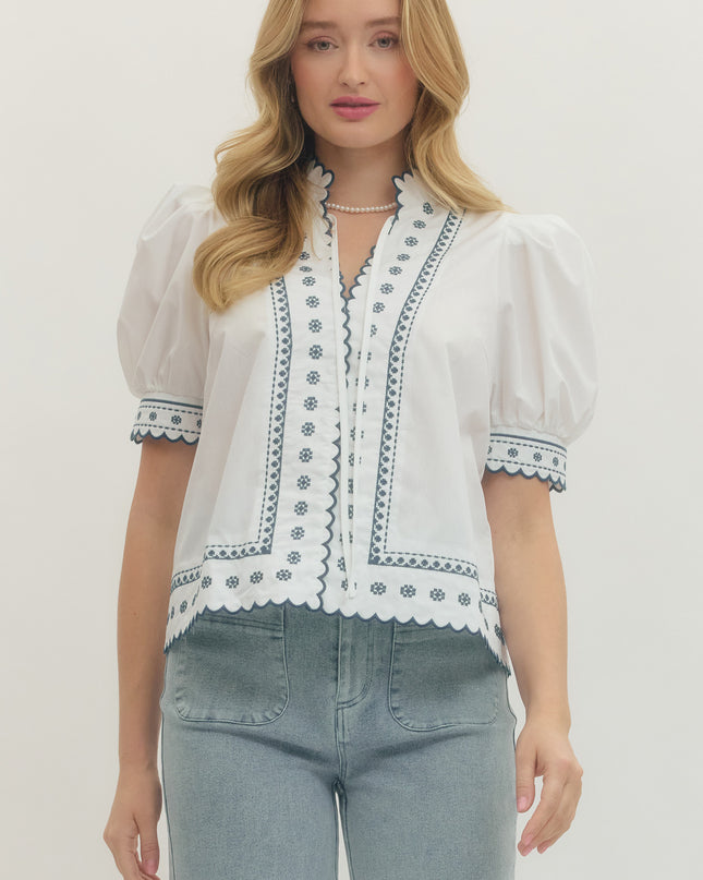 Embroidered Elegance White Blouse Tops in S at Wrapsody