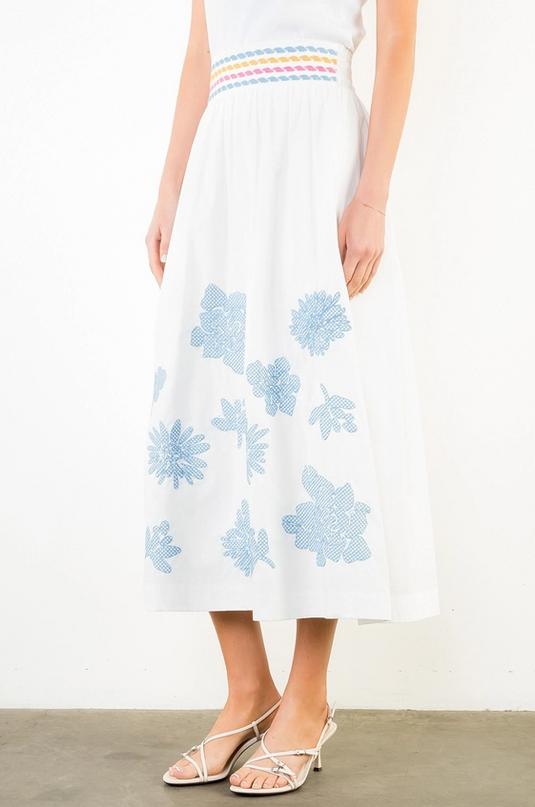Floral Embroidered Midi Skirt