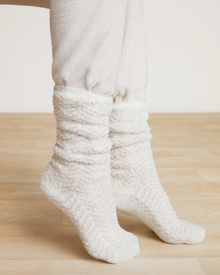 Barefoot Dreams Socks - Herringbone Cream/Stone Loungewear in  at Wrapsody