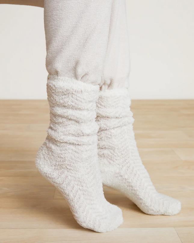 Barefoot Dreams Socks - Herringbone Cream/Stone Loungewear in  at Wrapsody