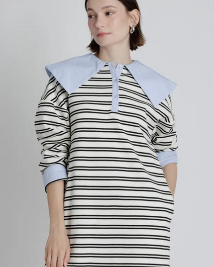 Striped Mini Dress with Oversized Collar