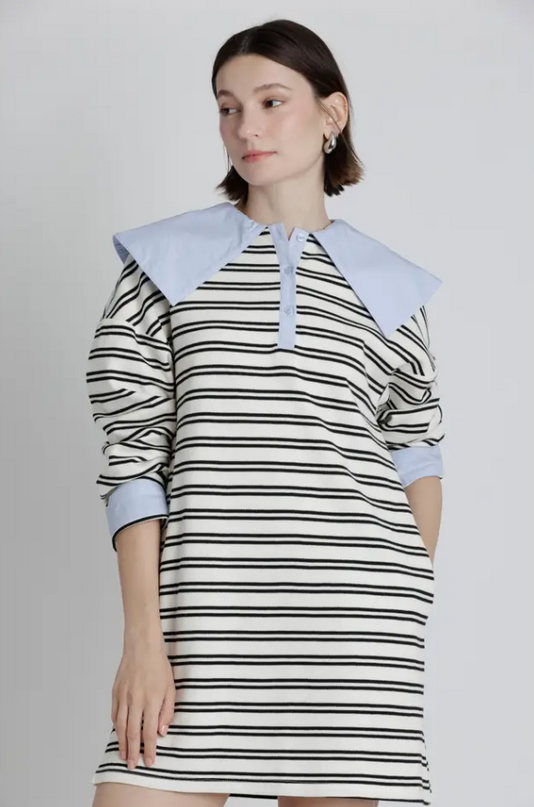 Striped Mini Dress with Oversized Collar