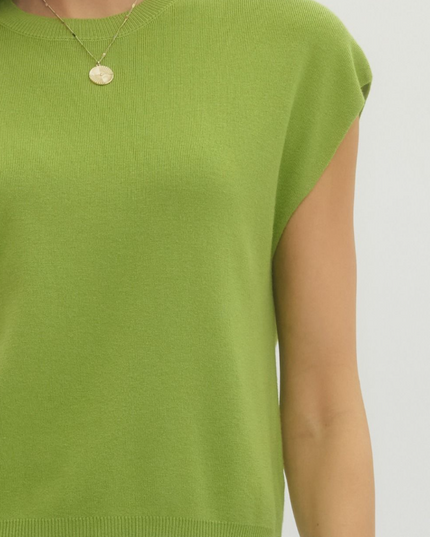 Ribbed Knit Blouse in Lime Tops in at Wrapsody