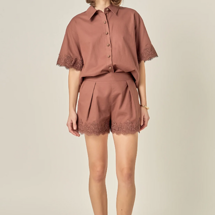 English Factory Linen Lace Chocolate Blouse Tops in XS at Wrapsody