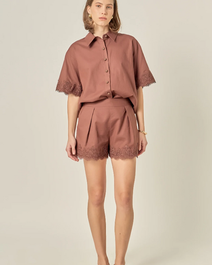 English Factory Linen Lace Chocolate Blouse