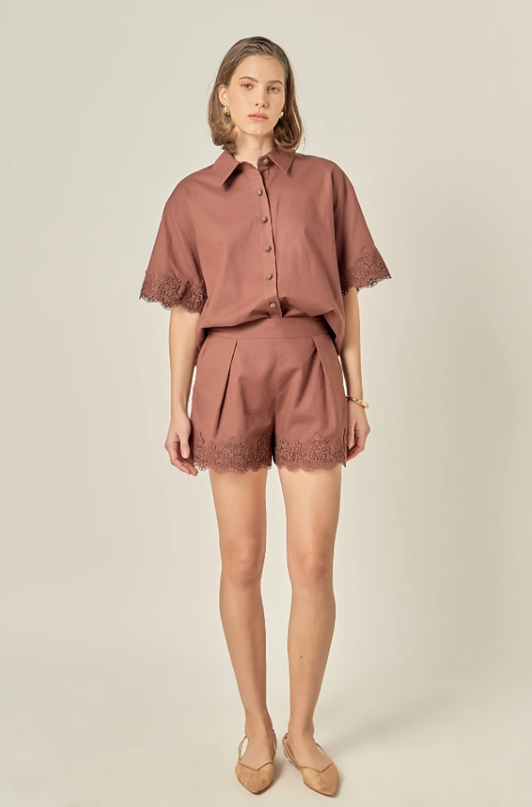 English Factory Linen Lace Chocolate Blouse
