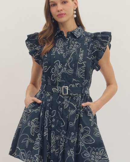 Paisley Belted Mini Dress in Navy Dresses in at Wrapsody