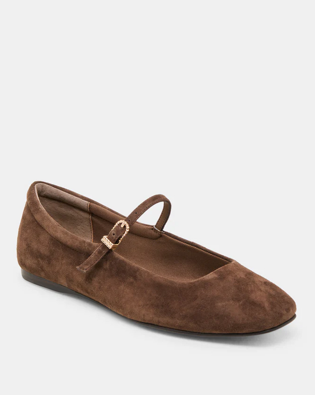 Reyes Dark Brown Suede Flats Shoes in at Wrapsody