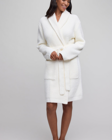 Barefoot Dreams CozyChic Waffle Robe - Pearl Loungewear in S/M at Wrapsody