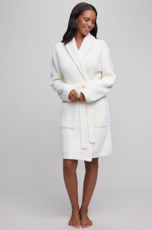 Barefoot Dreams CozyChic Waffle Robe - Pearl Loungewear in S/M at Wrapsody