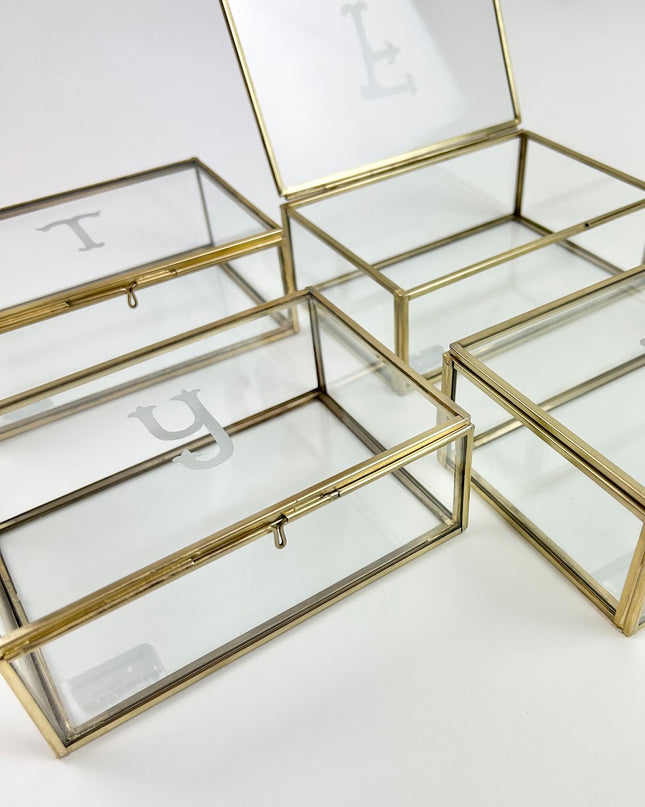 Glass & Brass Initial Box Home Decor in  at Wrapsody