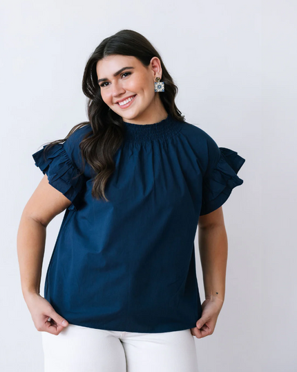 Flutter Me Away Navy Top Tops in  at Wrapsody