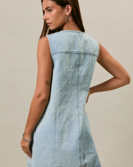 Button-Up Light Denim Mini Dress Dresses in at Wrapsody