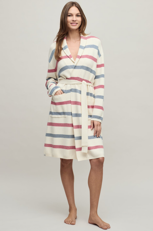 Barefoot Dreams Cotton Stripe Cream Multi Robe