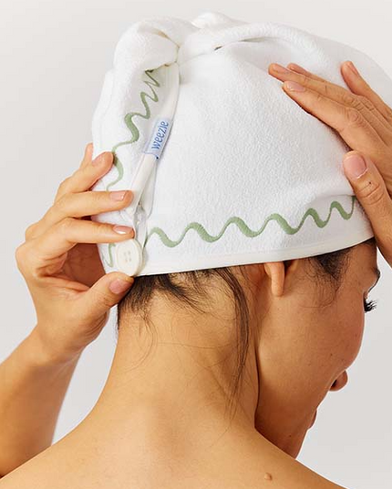 Weezie Hair Towel Green Embroidered Wave
