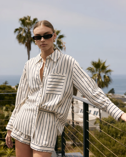 English Factory Striped Navy Button-Up Shirt