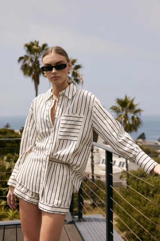 English Factory Striped Navy Button-Up Shirt Tops in XS at Wrapsody