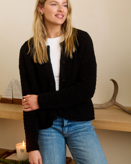 Barefoot Dreams Button Cardigan Black Outerwear in at Wrapsody