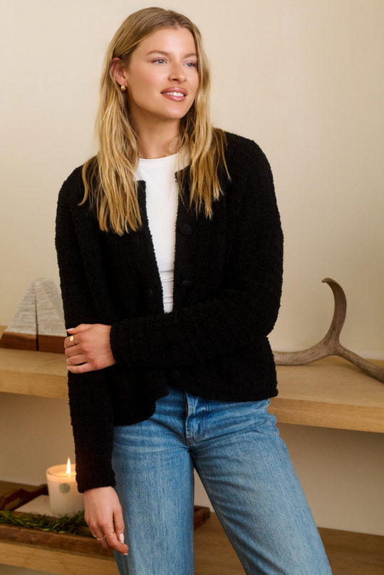 Barefoot Dreams Button Cardigan Black Outerwear in at Wrapsody