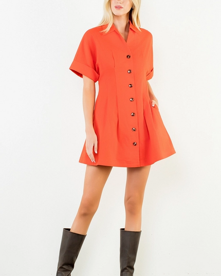 Pleated Orange Mini Dress