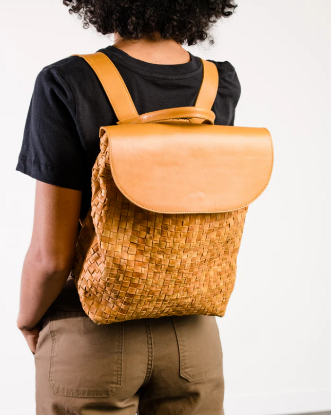 Able Elsa Basketweave Backpack in Cognac Backpacks in  at Wrapsody