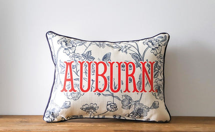 Auburn Toile Pillow with Navy Piping Pillows in at Wrapsody