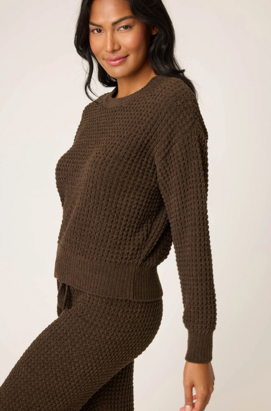 PJ Salvage Cozy Chenille Chocolate Waffle Top Loungewear in at Wrapsody