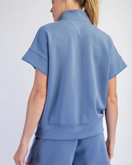 Modal Paradise Blue Quarter Zip Pullover - Plus Size