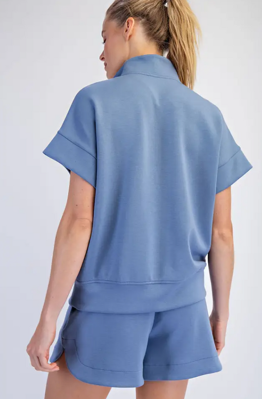 Modal Paradise Blue Quarter Zip Pullover - Plus Size